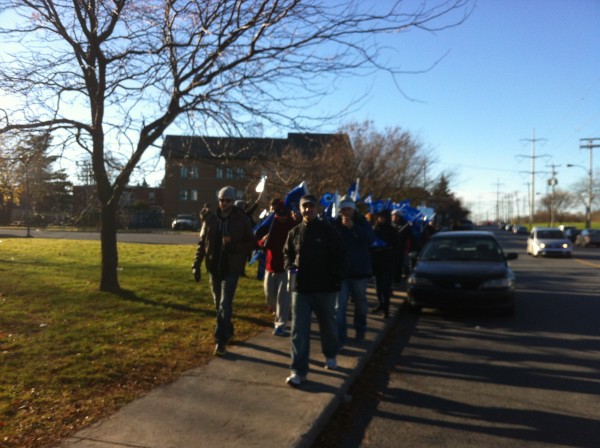 teachers walking downtown
